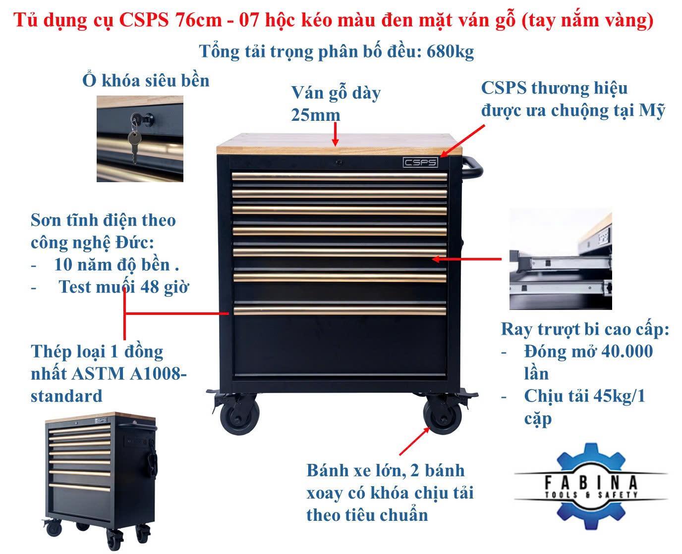 So sánh Tủ dụng cụ CSPS 76cm 07 hộc kéo tay cầm vàng với các tủ thông thường