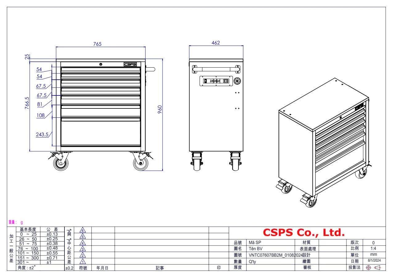 So sánh Tủ dụng cụ CSPS 76cm 07 hộc kéo tay cầm vàng với các tủ thông thường