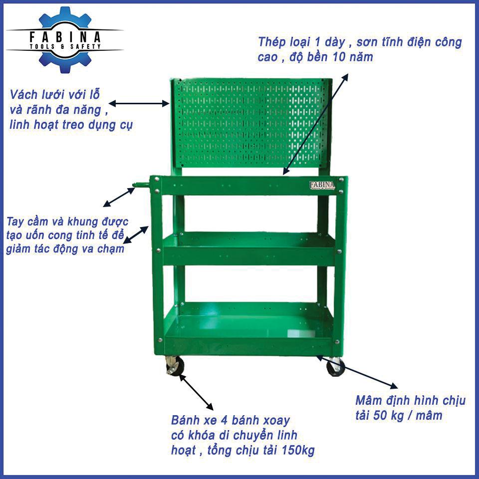 Bí quyết tạo trạm làm việc di động với xe đẩy 3 ngăn vách lưới 72cm xanh lá Fabina