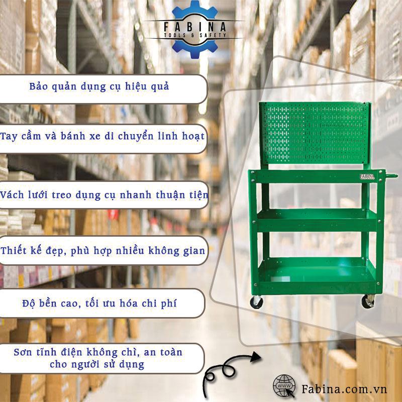 Bí quyết tạo trạm làm việc di động với xe đẩy 3 ngăn vách lưới 72cm xanh lá Fabina