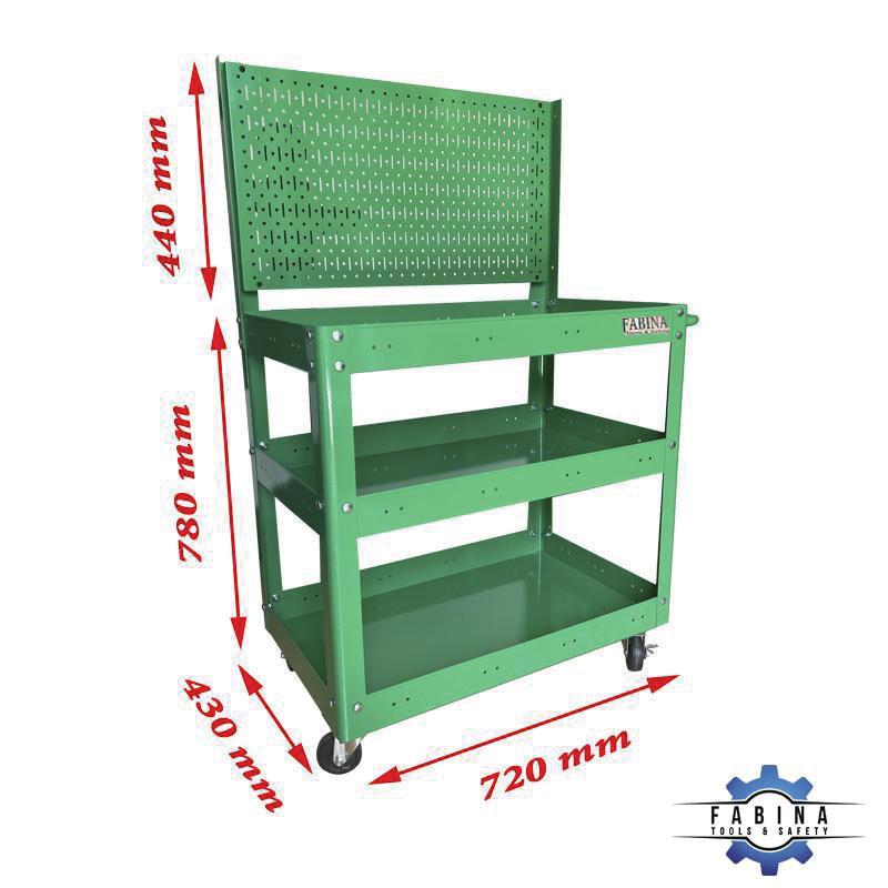 Bí quyết tạo trạm làm việc di động với xe đẩy 3 ngăn vách lưới 72cm xanh lá Fabina