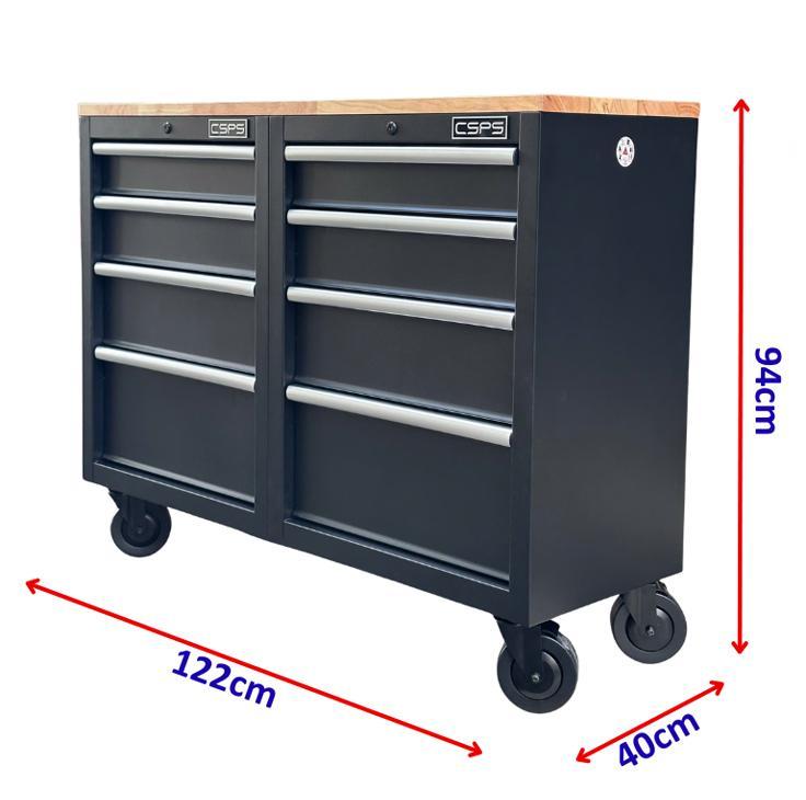 Đánh giá chi tiết Tủ dụng cụ CSPS 122cm 08 hộc kéo màu đen mặt ván gỗ mới ra mắt