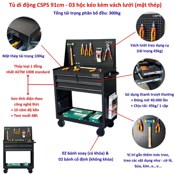 Tủ Dụng Cụ 3 Ngăn – Gọn Đồ Nghề, Thoáng Không Gian