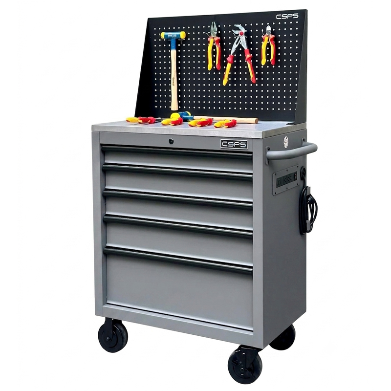 Khám Phá Tủ Dụng Cụ CSPS 76cm 5 Hộc Kéo Mặt Inox Kèm Vách Lưới Màu Xám