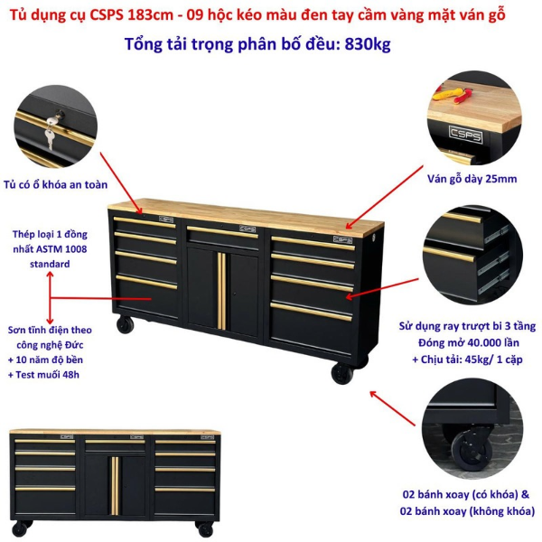 Tủ thép đựng dụng cụ 9 hộc kéo – Giải pháp lưu trữ đồ nghề hoàn hảo cho Garage