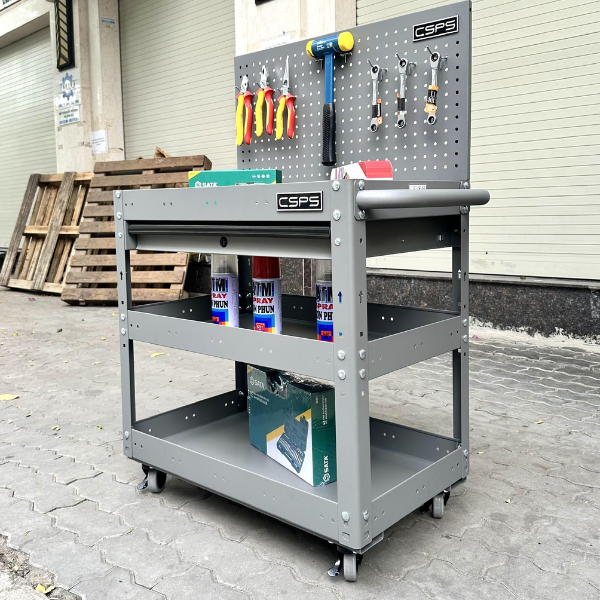 Xe Đẩy CSPS 3 Ngăn Màu Xám Phù Hợp Mọi Xưởng Chuyên Nghiệp Chính Hãng