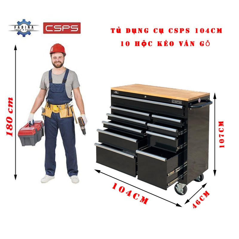 Tủ dụng cụ CSPS 104cm 10 ngăn kéo ván gỗ chất lượng cao