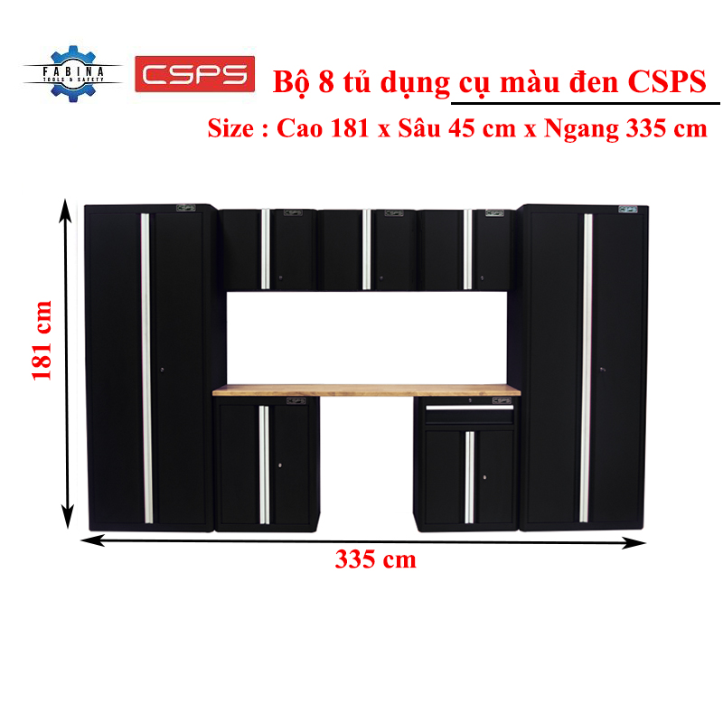 Bộ 08 tủ dụng cụ màu đen CSPS – 335cm chất lượng cao