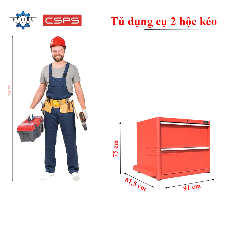 Tủ đựng dụng cụ 2 hộc kéo màu đỏ CSPS 91cm W x 61.5cm D x 75cm H chất lượng cao