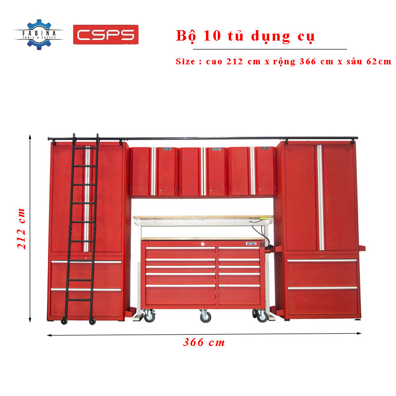 Bộ 10 tủ dụng cụ CSPS – 366cm chất lượng cao