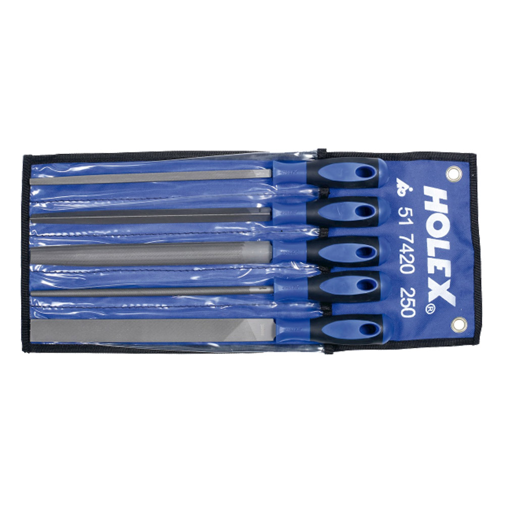 File set with 2-component handle, 5 pieces in a tool roll Cut 2 250 mm