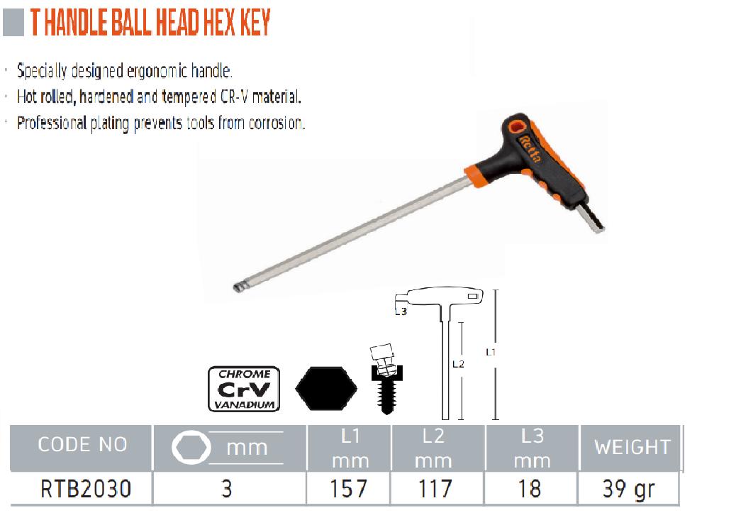 Tay vặn T lục giác đầu bi 3mm Retta RXB1030 Thổ Nhĩ Kỳ