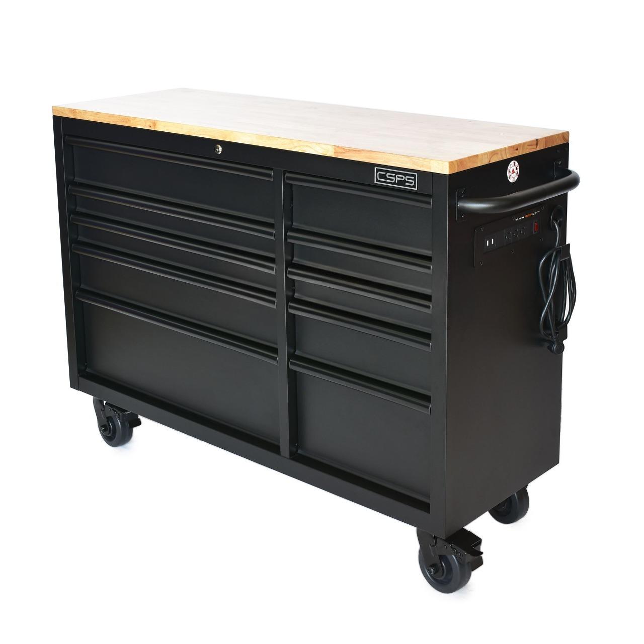 Tủ dụng cụ 10 ngăn kéo 132cm màu đen mờ mặt ván gỗ CSPS