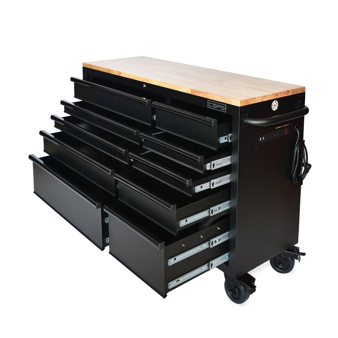 Tủ dụng cụ 10 ngăn kéo 132cm màu đen mờ mặt ván gỗ CSPS