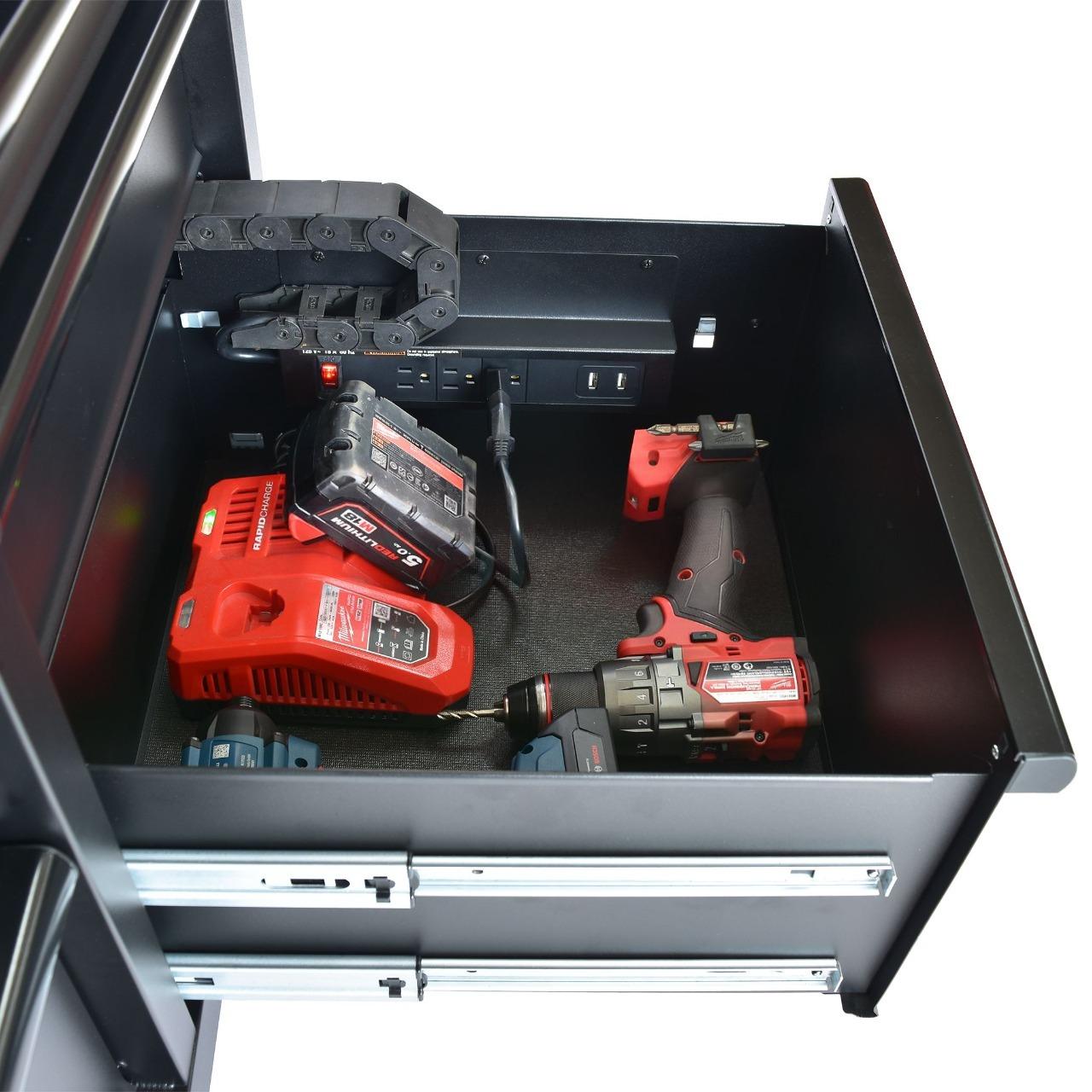 Tủ dụng cụ 10 ngăn kéo 132cm màu đen mờ mặt ván gỗ CSPS