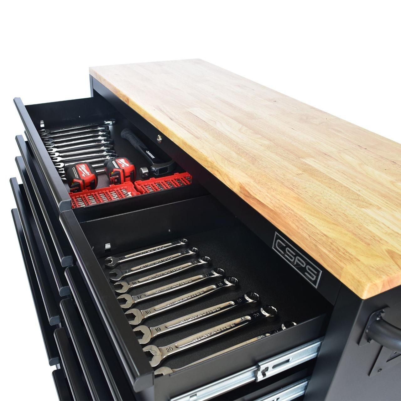 Tủ dụng cụ 10 ngăn kéo 132cm màu đen mờ mặt ván gỗ CSPS