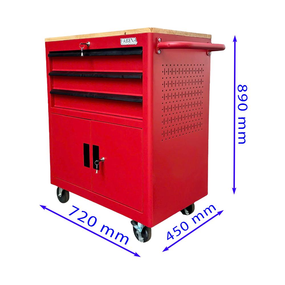 Tủ dụng cụ 3 hộc kéo 2 ngăn chứa màu đỏ Fabina