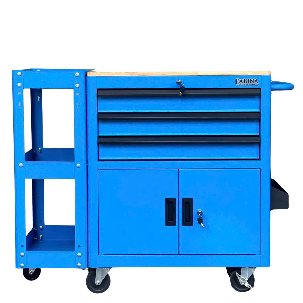 Tủ dụng cụ 3 hộc kéo 2 ngăn chứa màu xanh dương kèm kệ 3 tầng