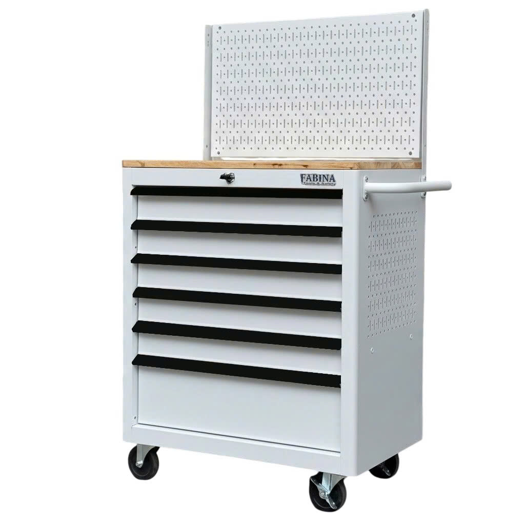 Tủ dụng cụ 6 hộc kéo màu trắng kèm vách lưới Fabina