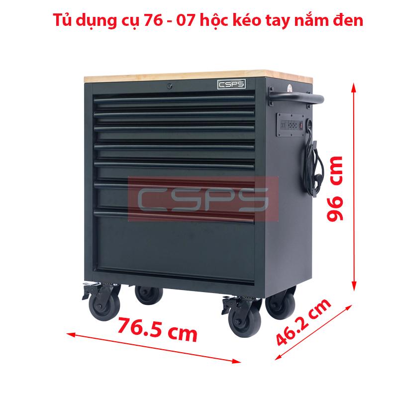 Tủ dụng cụ 7 ngăn kéo tay nắm đen có mặt ván gỗ kèm ray đóng êm CSPS