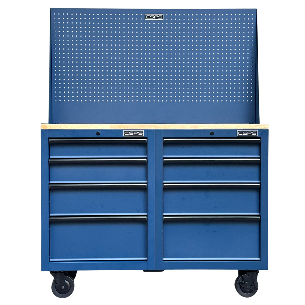 Tủ dụng cụ CSPS 122cm - 08 hộc kéo màu xanh dương kèm vách lưới