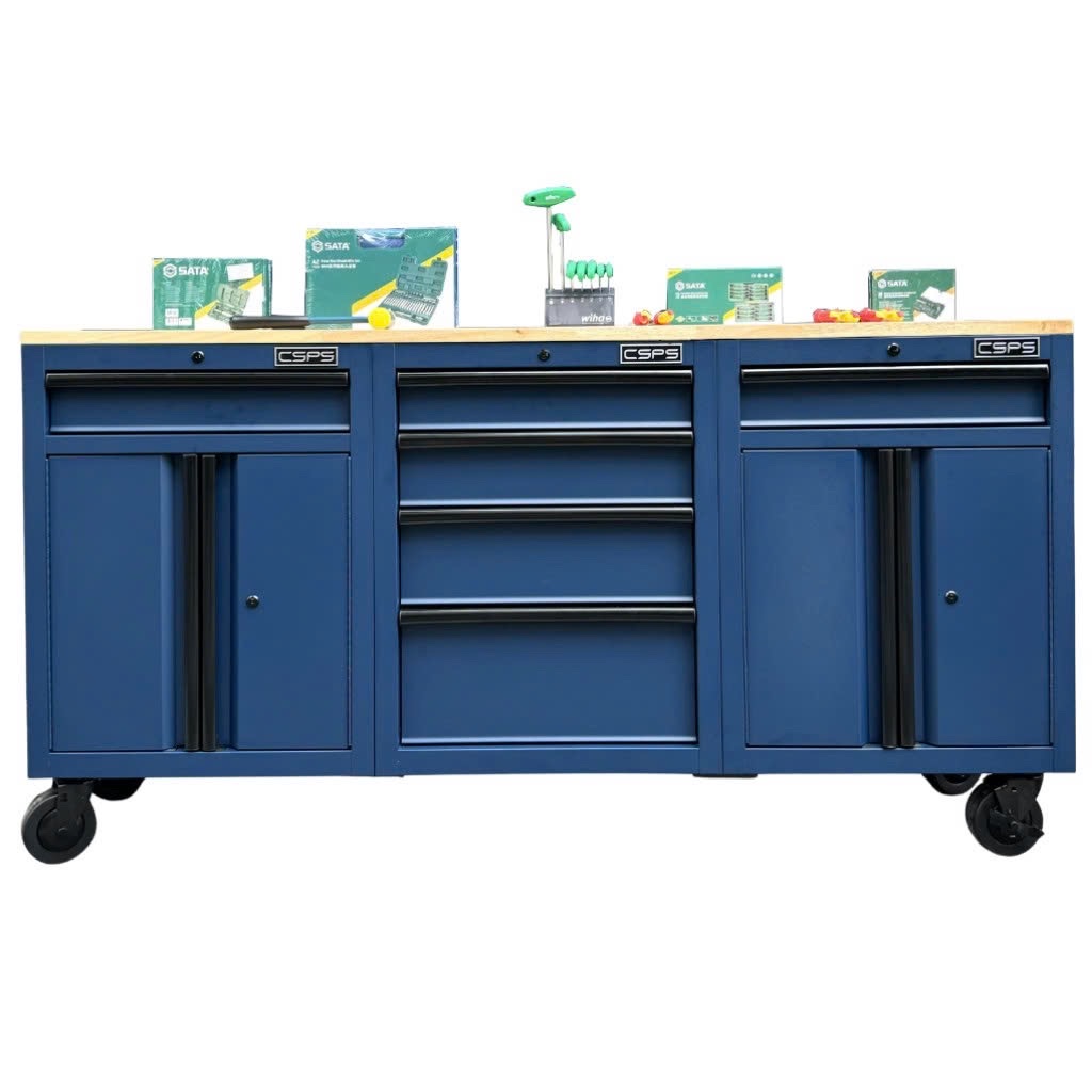 Tủ dụng cụ CSPS 183cm - 06 hộc kéo màu xanh dương mặt ván gỗ