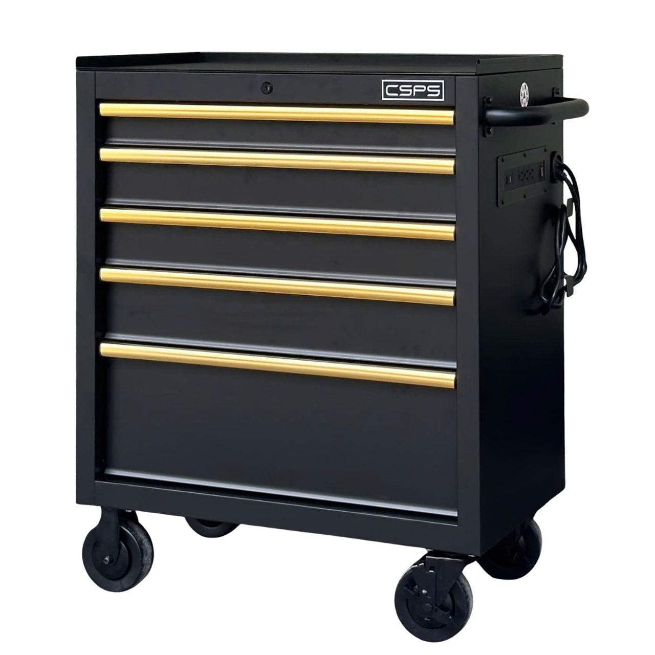 CSPS Matt Black tool cabinet 76cm with Steel Top - 05 drawers (Gold Handles)