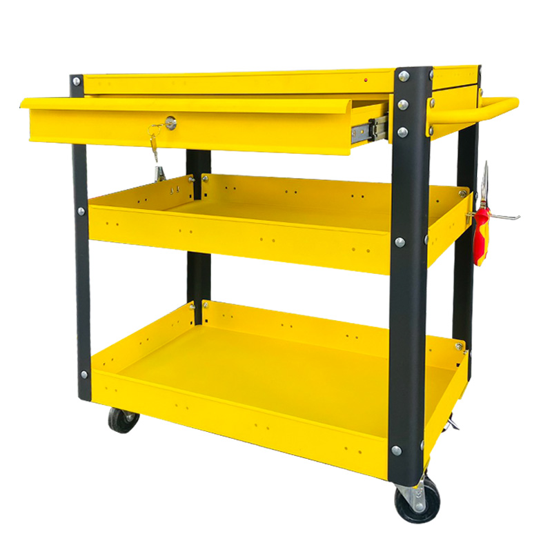 3-tier Trolley With 1 Drawer In Yellow With Black Frame