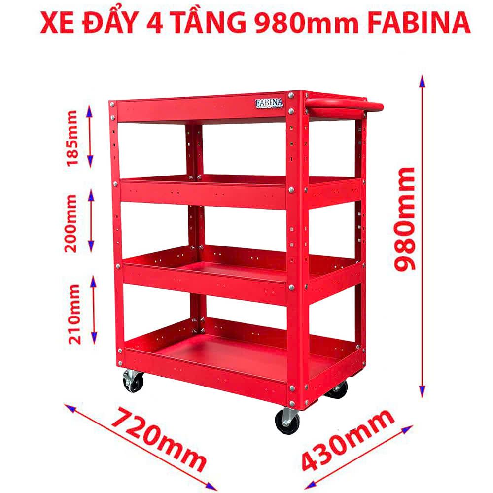 Xe đẩy 4 ngăn cao 980mm màu đỏ FABINA