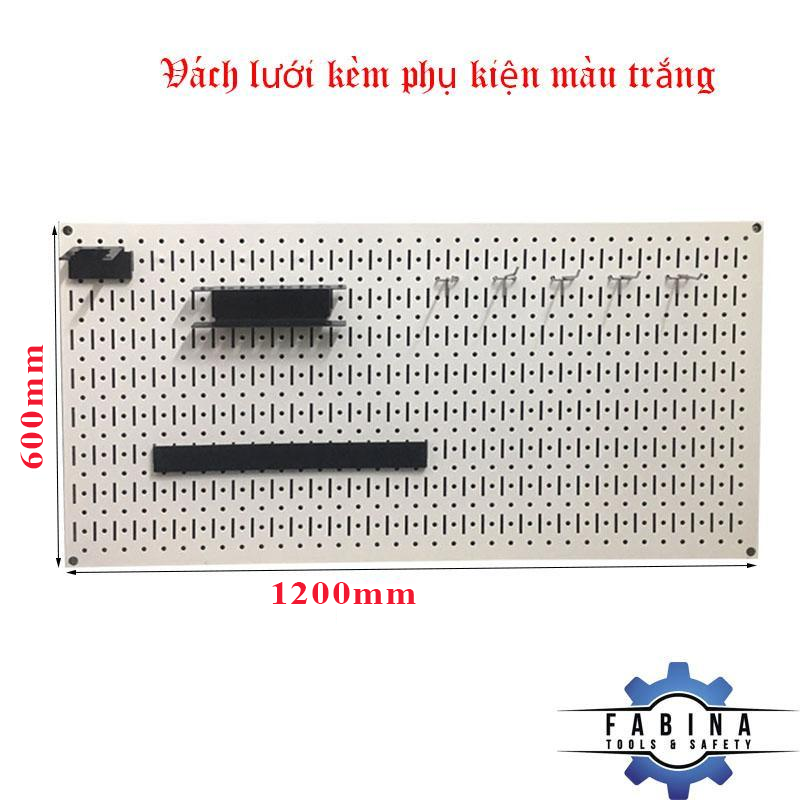 Tấm lưới pegboard 120cm x 60cm màu trắng kèm phụ kiện treo FABINA Tấm lưới pegboard 120cm x 60cm màu trắng kèm phụ kiện