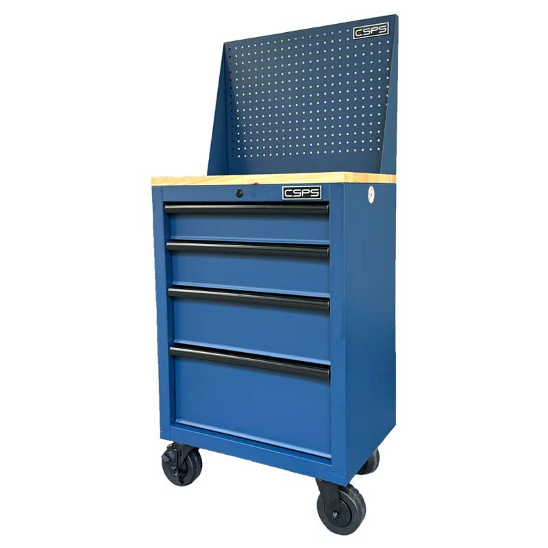 CSPS Blue tool cabinet 61cm include casters with wooden top and pegboard – 4 Drawers Tủ xanh bánh xe CSPS