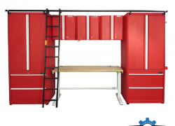 Set of red cabinets and desks for electronic lifting and lowering CSPS 1