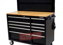 Tool cabinet with 10 drawers 132cm with matte black wood paneling with power socket with USB port CSPS