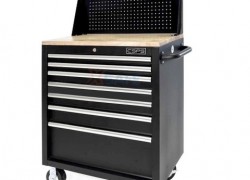 Tool cabinet with 7 drawers, 76cm matte black wood paneling with mesh wall - CSPS soft closing rails