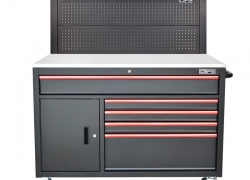 Tủ dụng cụ CSPS 132cm - 05 hộc kéo màu đen tay nắm màu đỏ kèm vách lưới