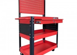 Multi-function trolley with 3 compartments 1 drawer with red mesh wall Fabina