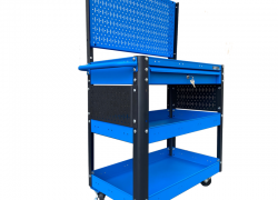 Multi-function trolley with 3 compartments 1 drawer with blue mesh wall Fabina