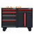 Set of 2 CSPS 122cm Matt Black tool cabinets with wooden top - 05 drawers (Red Handles)