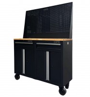Set of 2 CSPS 122cm black tool cabinets with wooden surface and mesh wall - 02 drawers (white handle)