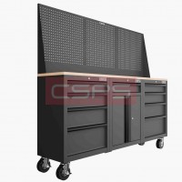 Bộ 3 Tủ dụng cụ CSPS 183cm màu đen mặt ván gỗ kèm vách lưới - 09 hộc kéo