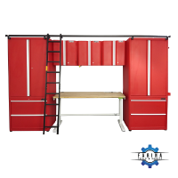 Set of red cabinets and desks for electronic lifting and lowering CSPS 1
