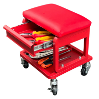 Car repair seat with red drawers