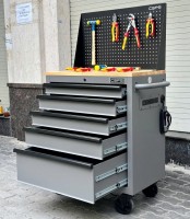 Giới Thiệu Tủ Dụng Cụ CSPS 76cm 5 Hộc Kéo Màu Xám Kèm Vách Lưới Mặt Ván Gỗ