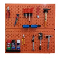 Orange double mesh Pegboard with hanging accessories FABINA - 2 panels
