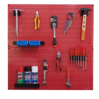 Double mesh Pegboard red with hanging accessories FABINA - 2 panels