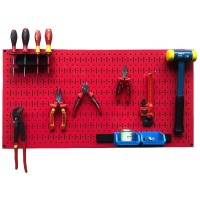 Red Pegboard net with FABINA hanging accessories
