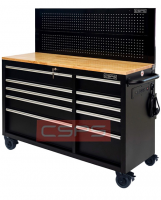 Tool cabinet with 10 drawers 132cm with matte black wood paneling with CSPS mesh wall