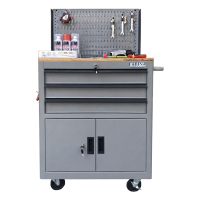 Tủ dụng cụ 3 hộc kéo 2 ngăn chứa màu xám kèm vách lưới Fabina