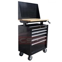 Tool cabinet with 5 drawers, raised and lowered wooden planks and CSPS mesh walls