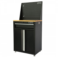 Tool cabinet 61cm - 01 black drawer with wooden legs with mesh wall (white handle)